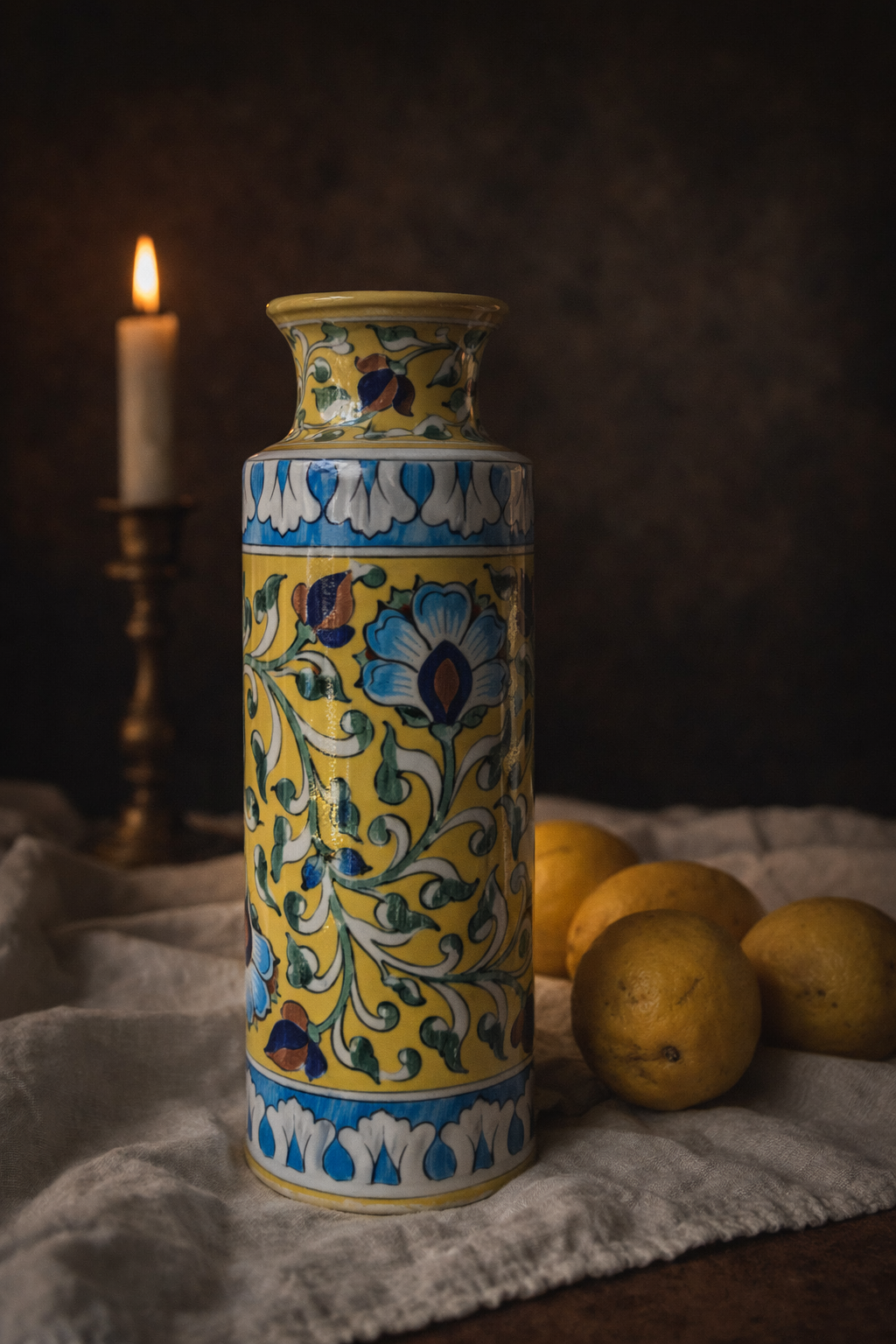 Handpainted Mughal Vase — Handcrafted Blue Pottery, Jaipur