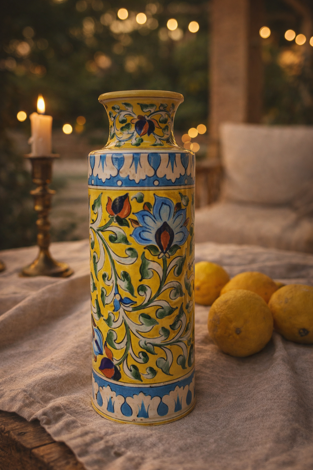 Handpainted Mughal Vase — Handcrafted Blue Pottery, Jaipur