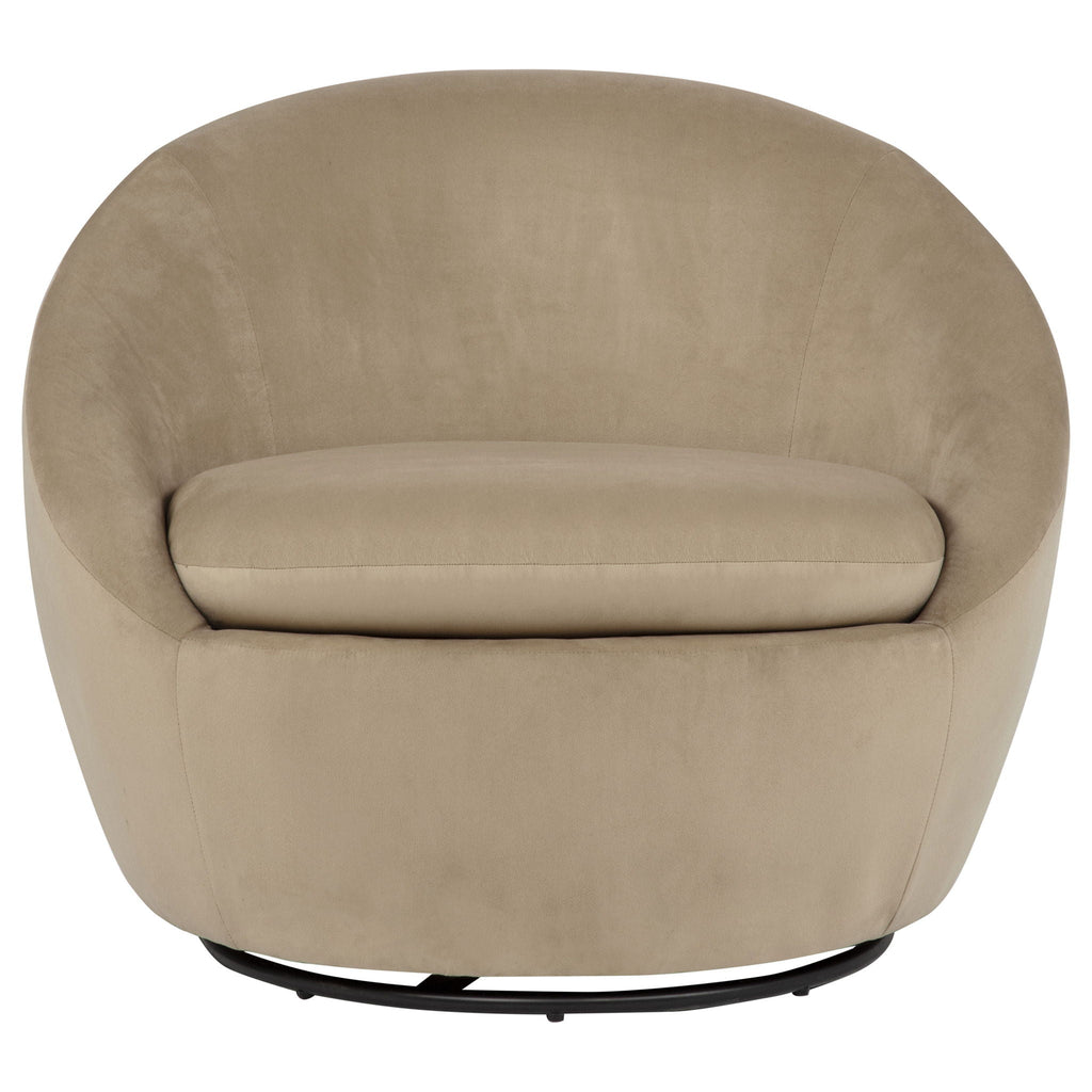 Sculptural Velvet Swivel Accent Chair — Camel