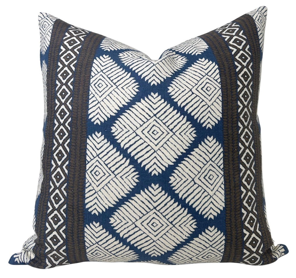 Austin Pillow Cover in Brown + Navy, Thibaut Pillows