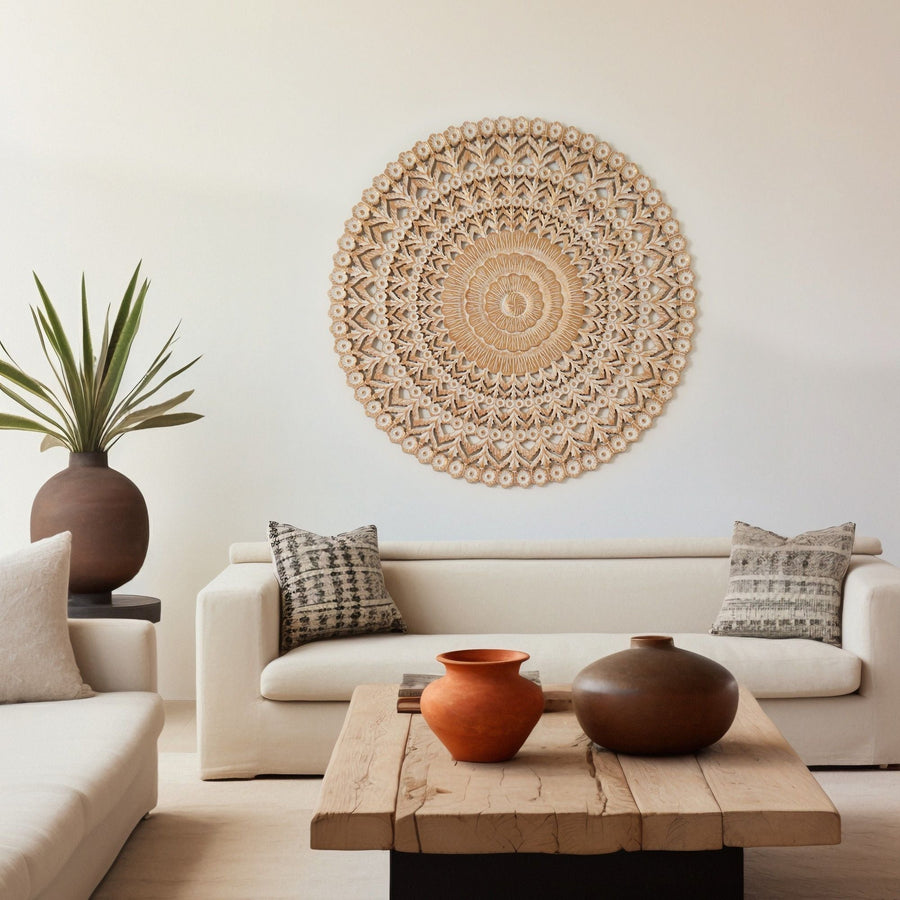 Hand-Carved Floral Mandala Wall Decor
