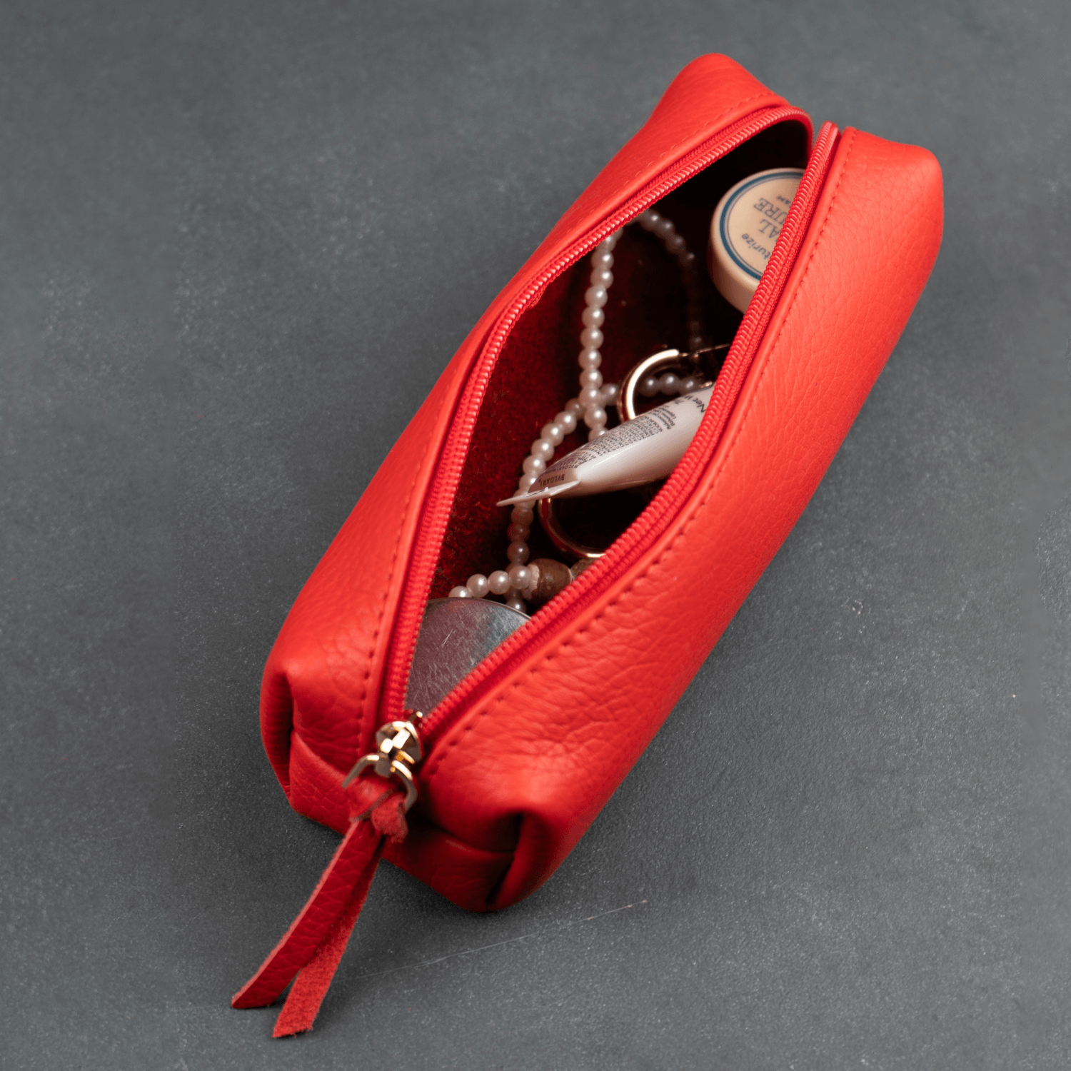 Aurora Leather Makeup Bag — Red