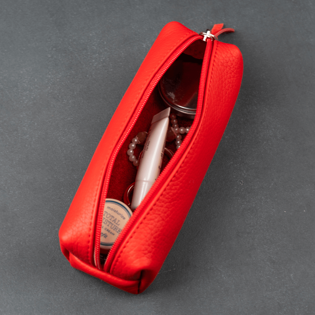 Aurora Leather Makeup Bag — Red