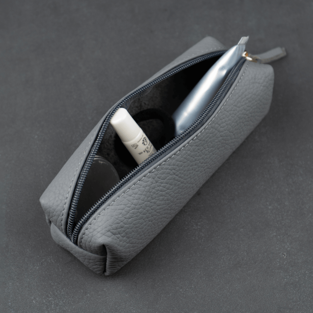 Aurora Leather Makeup Bag — Grey