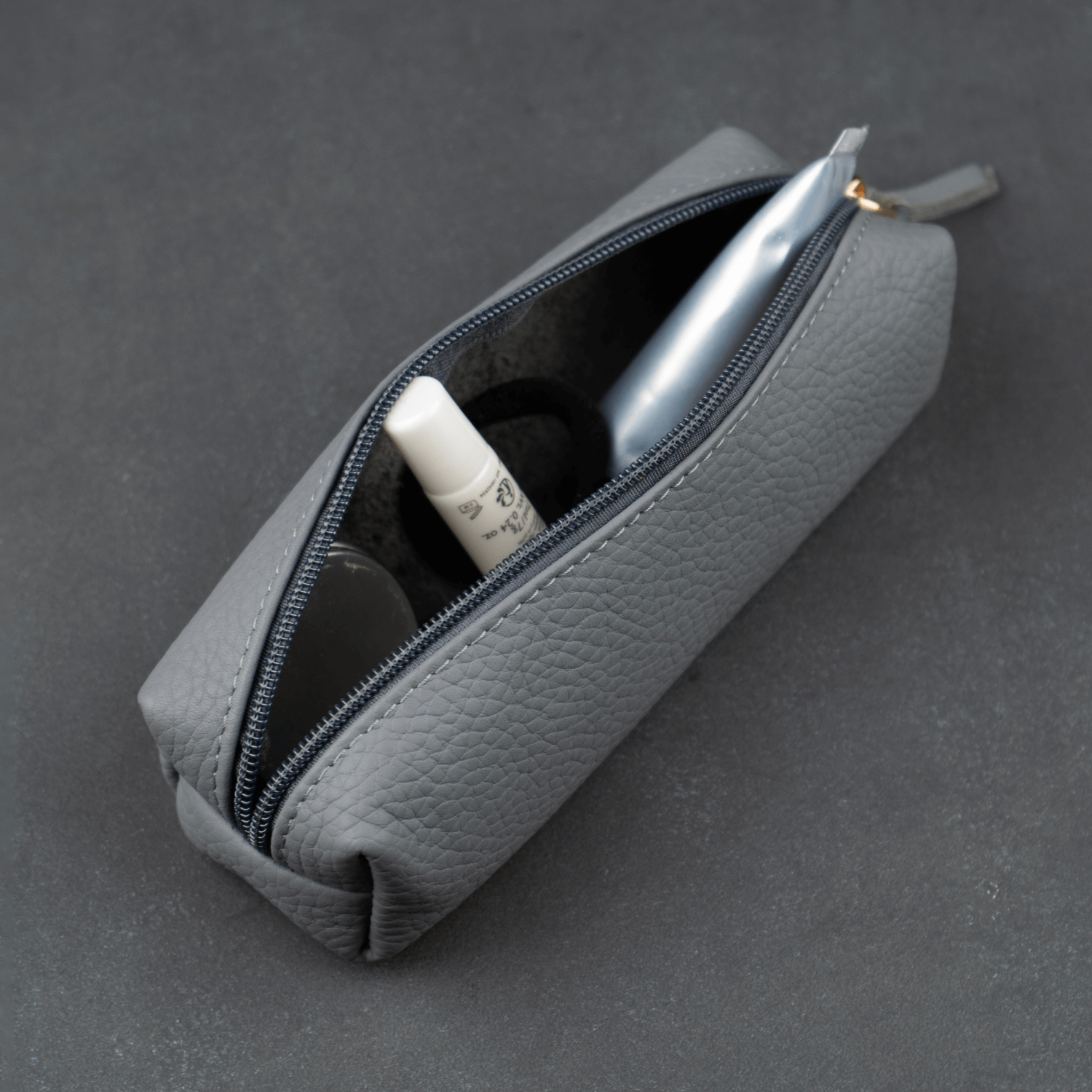 Aurora Leather Makeup Bag — Grey
