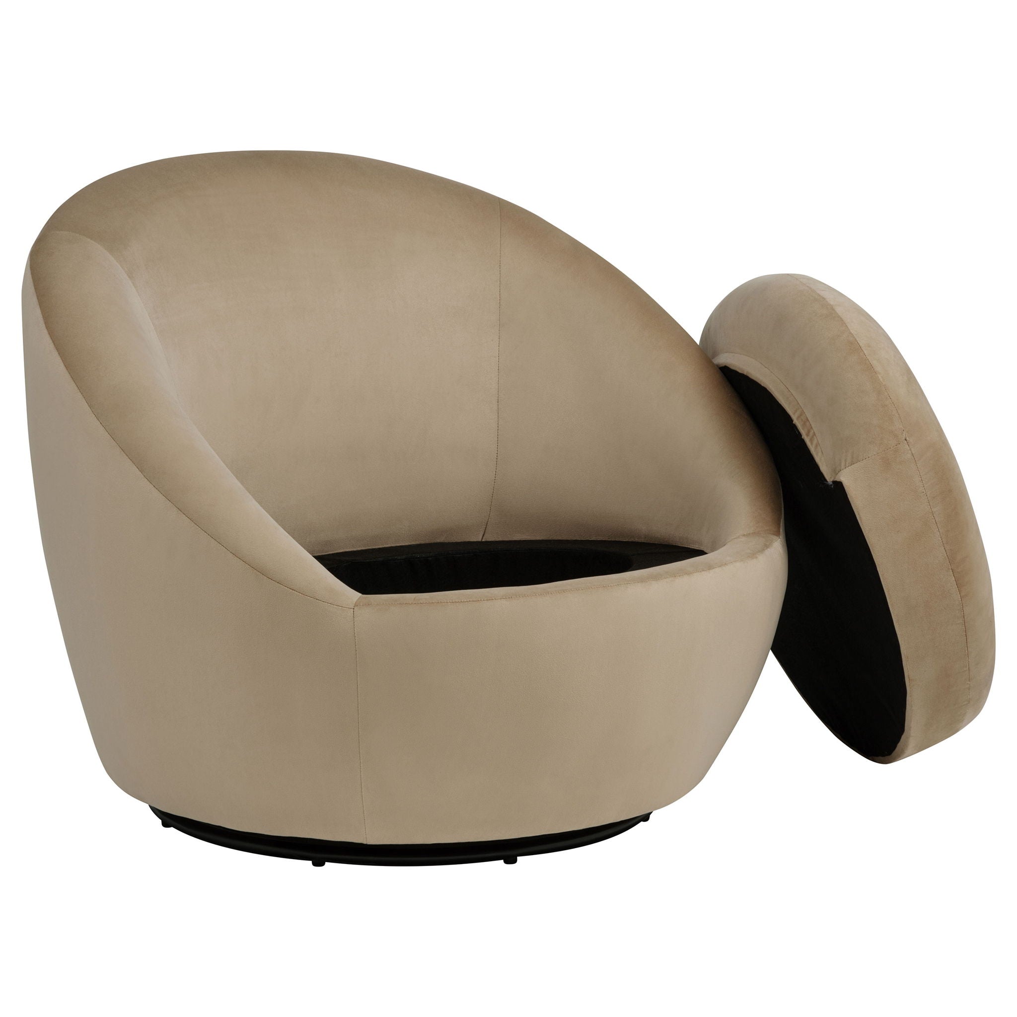 Sculptural Velvet Swivel Accent Chair — Camel