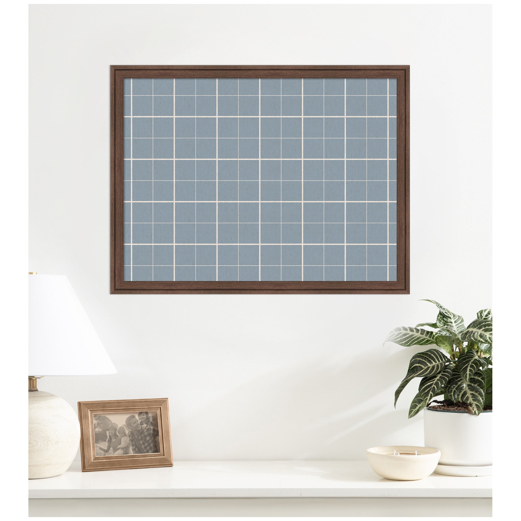 Framed Fabric Pinboard Light Blue Plaid Wall Organization