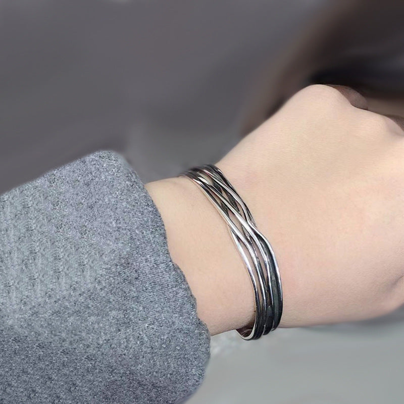 Wave Braided Personalized Cold Style Design Punk Sier Plated Bracelet