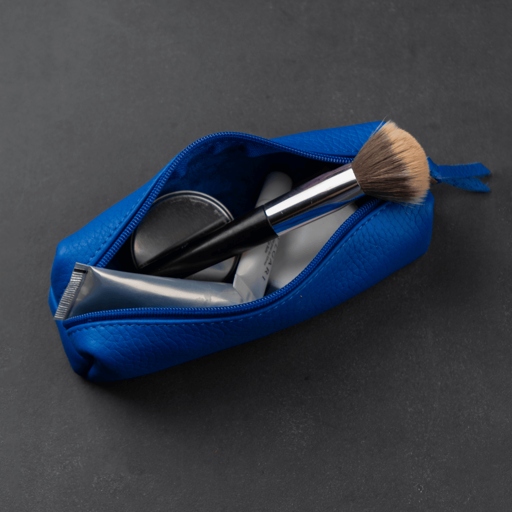 Aurora Leather Makeup Bag — Blue
