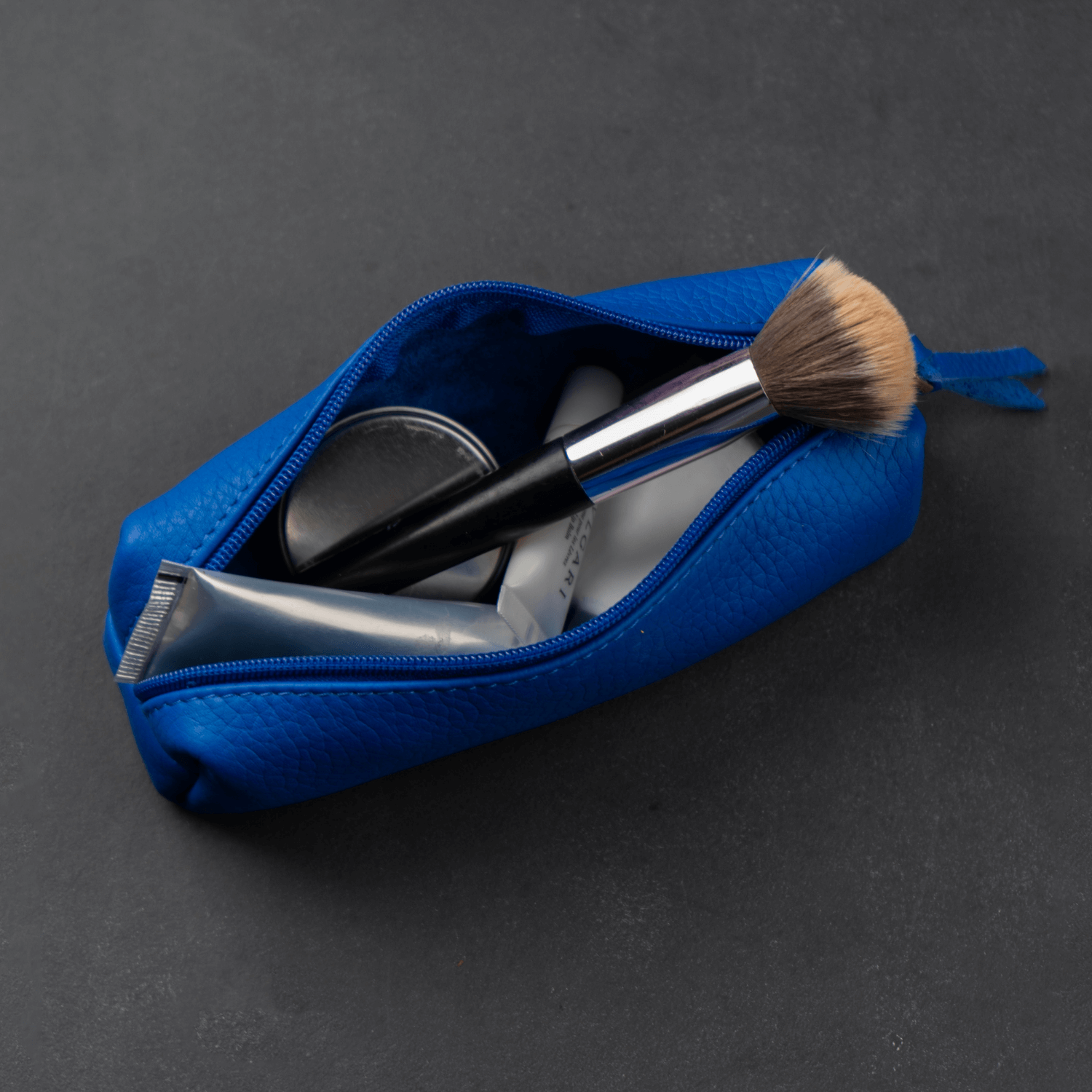 Aurora Leather Makeup Bag — Blue