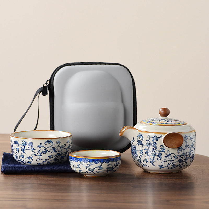 Blue & White Ru Kiln Travel Tea Set