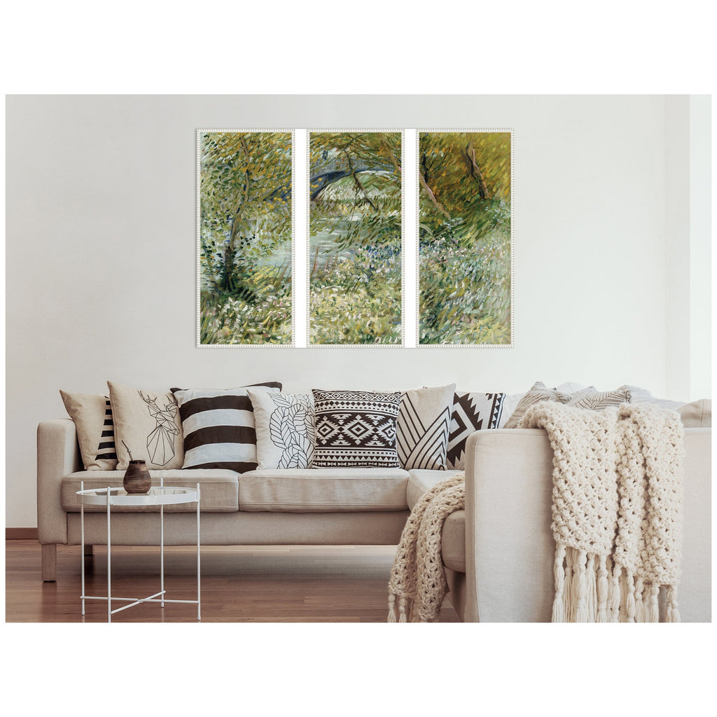 Vincent van Gogh River Bank in Springtime 1887 3 Piece Framed Canvas Wall Art Set by Nostalgia Prints