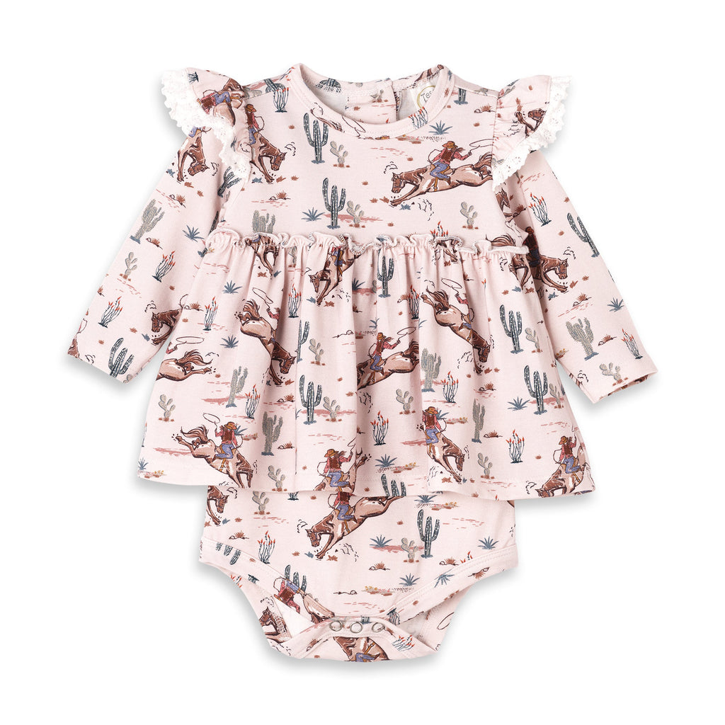 Prairie Princess Baby Girl Western Bamboo Skirted Bodysuit 3-6M