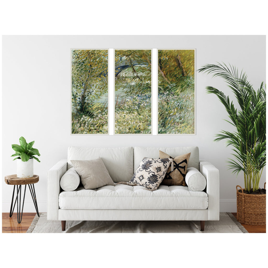 Vincent van Gogh River Bank in Springtime 1887 3 Piece Framed Canvas Wall Art Set by Nostalgia Prints