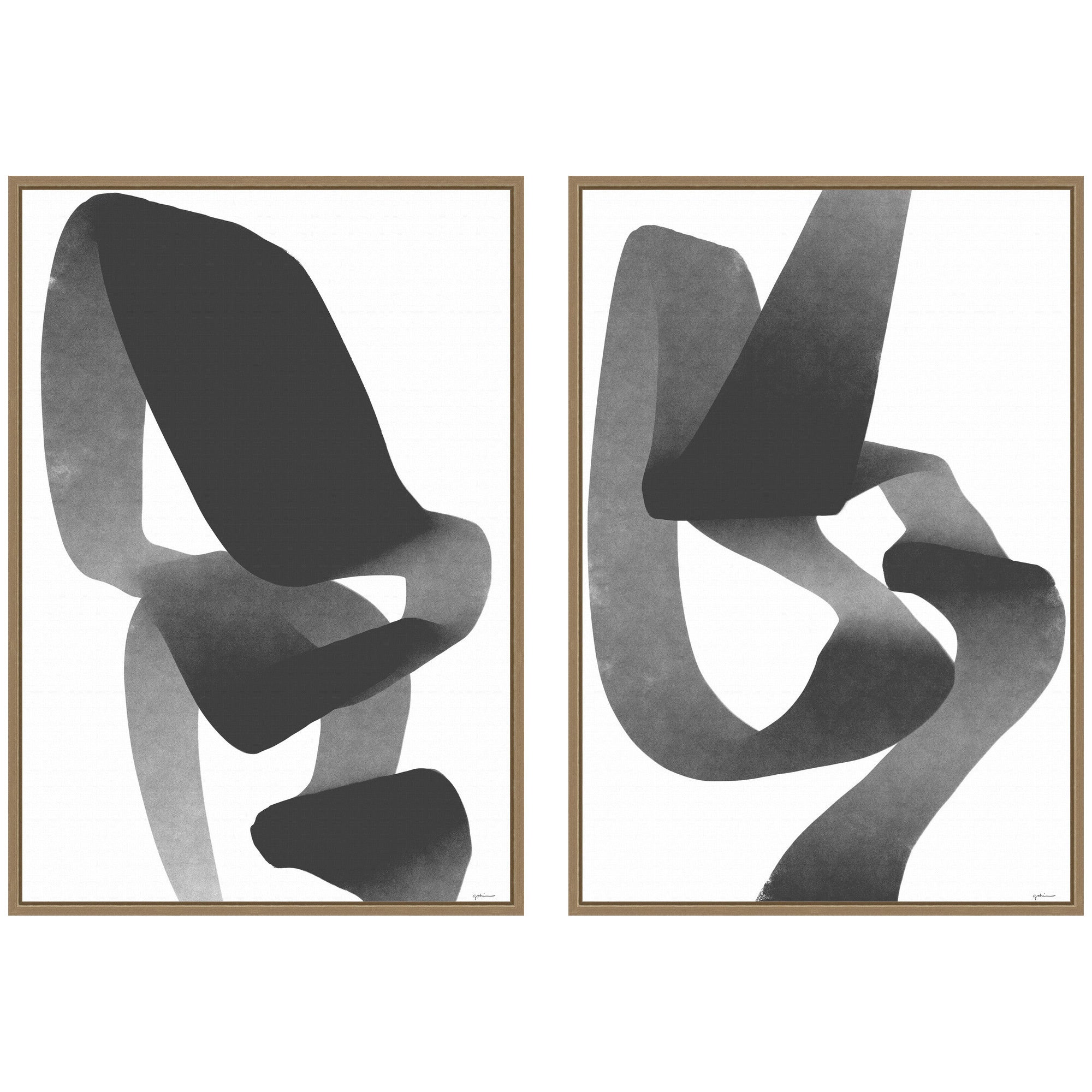 Black and White Abstract 01 & 02 2 Piece Framed Canvas Wall Art Set by Gabrielly Guedes