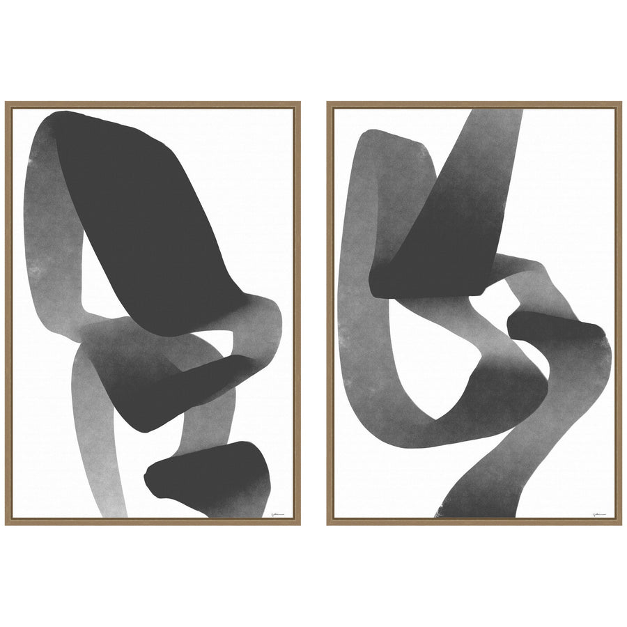 Black and White Abstract 01 & 02 2 Piece Framed Canvas Wall Art Set by Gabrielly Guedes