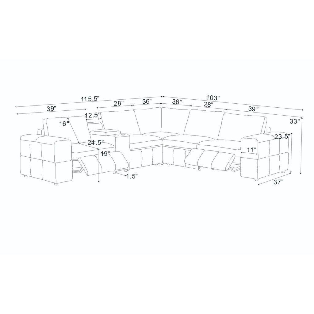 Upholstered Large Arms Sectional With Recliner Seats