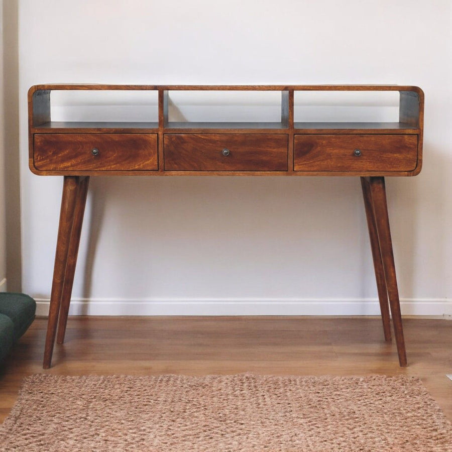 Triple Curved Console Table - Brown