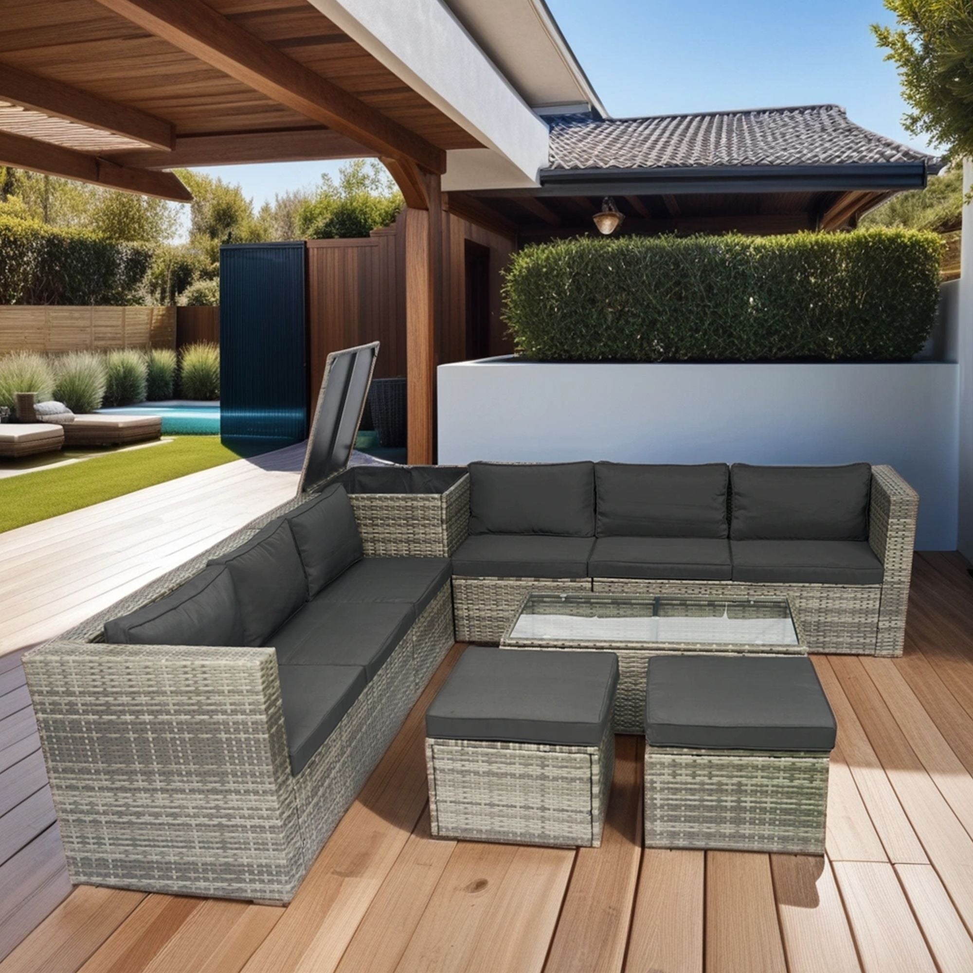 All-Weather Wicker Patio Sectional Set with Storage — 8-Piece