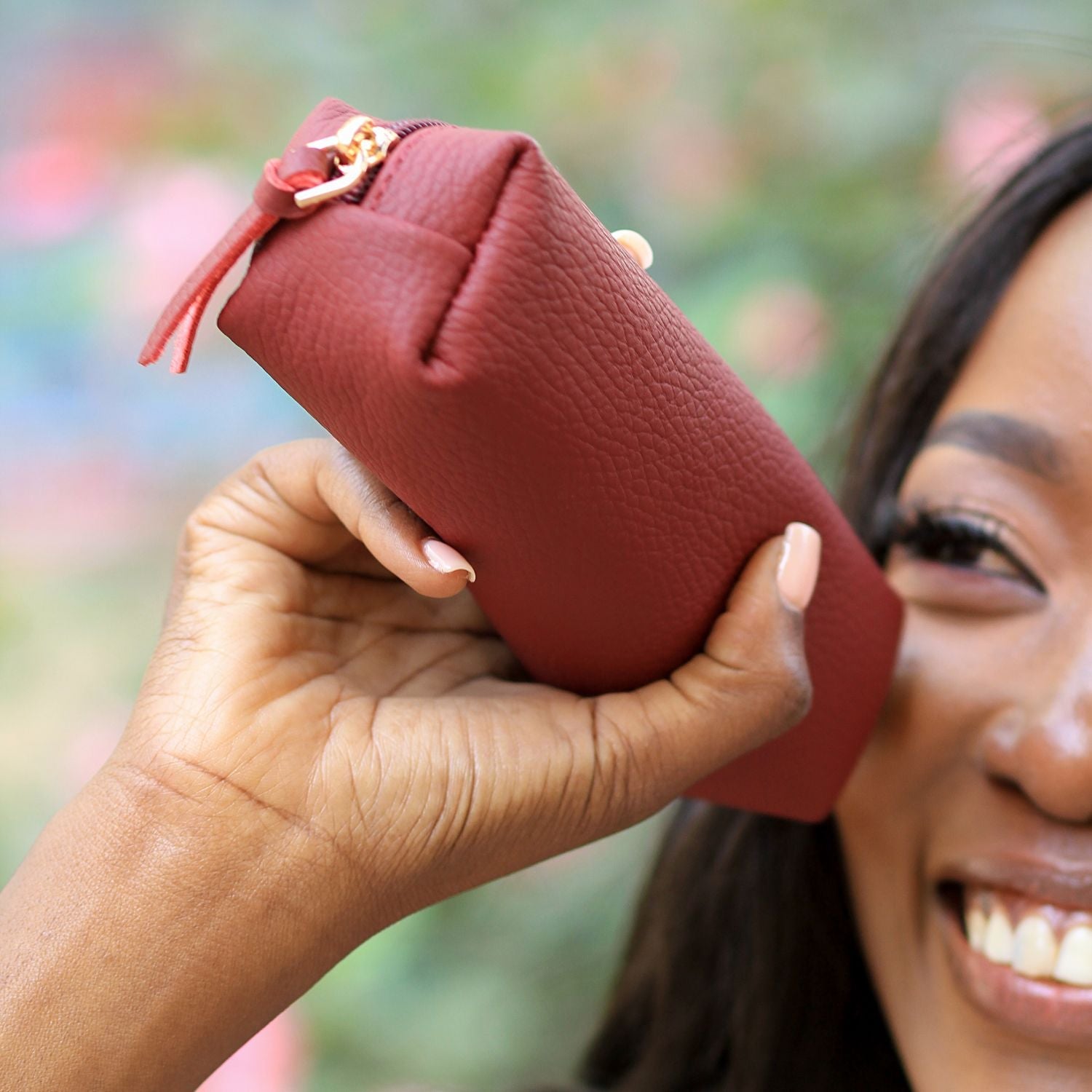 Aurora Leather Makeup Bag — Burgundy