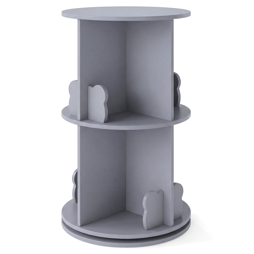 Kids Rotating Bookshelf 2-Tier Storage Rack with Bear Baffles
