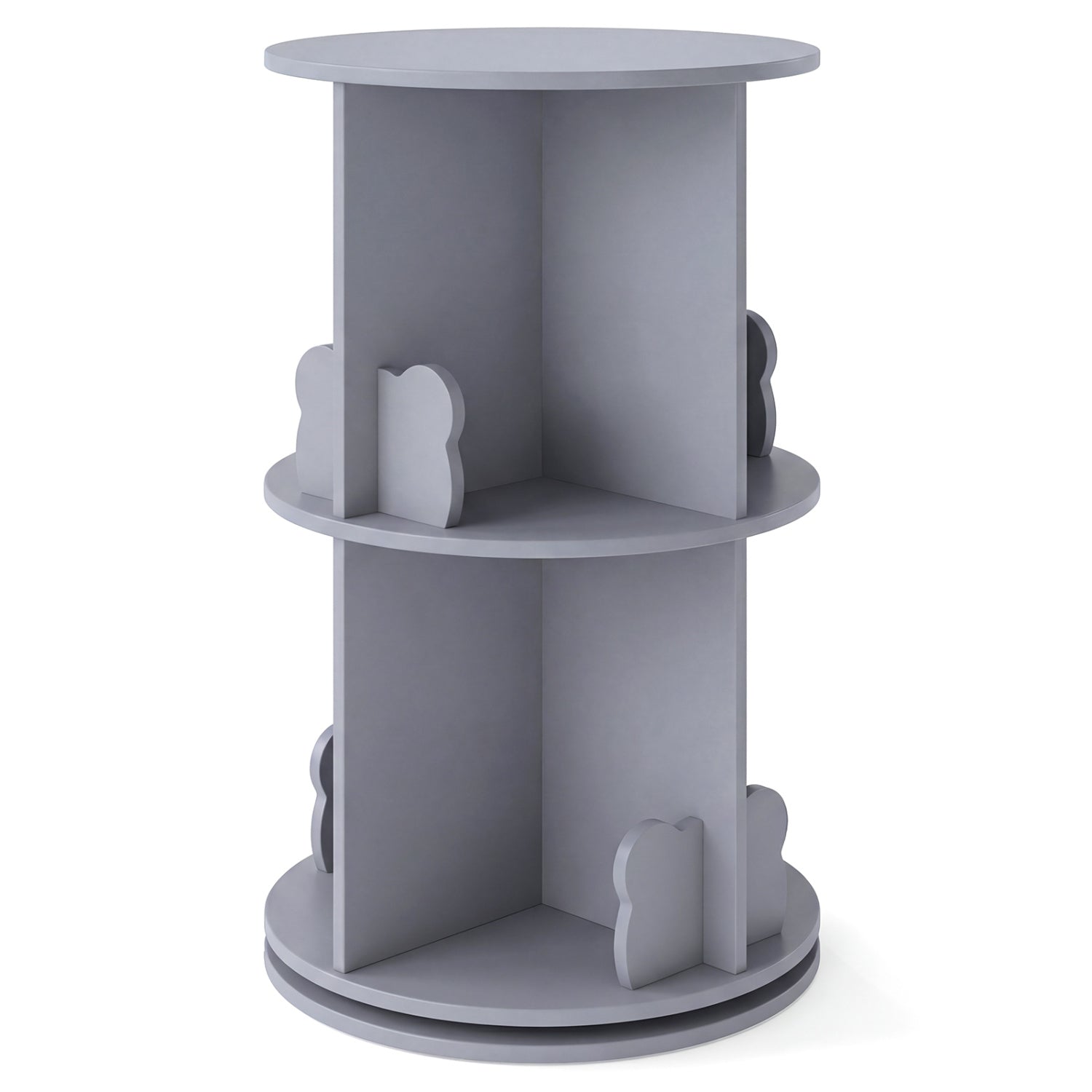 Kids Rotating Bookshelf 2-Tier Storage Rack with Bear Baffles