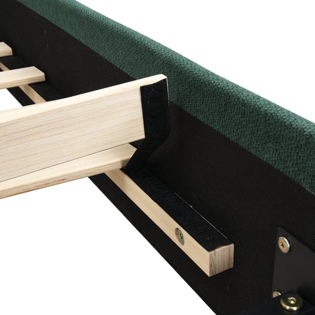 Queen Size Upholstered Platform Bed Frame with Rounded Corners Curved Headboard