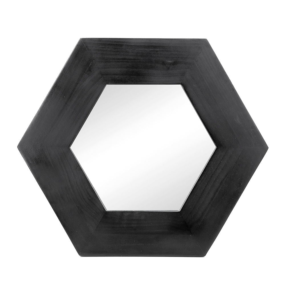 Hexagonal Natural-Wood Wall Mirror