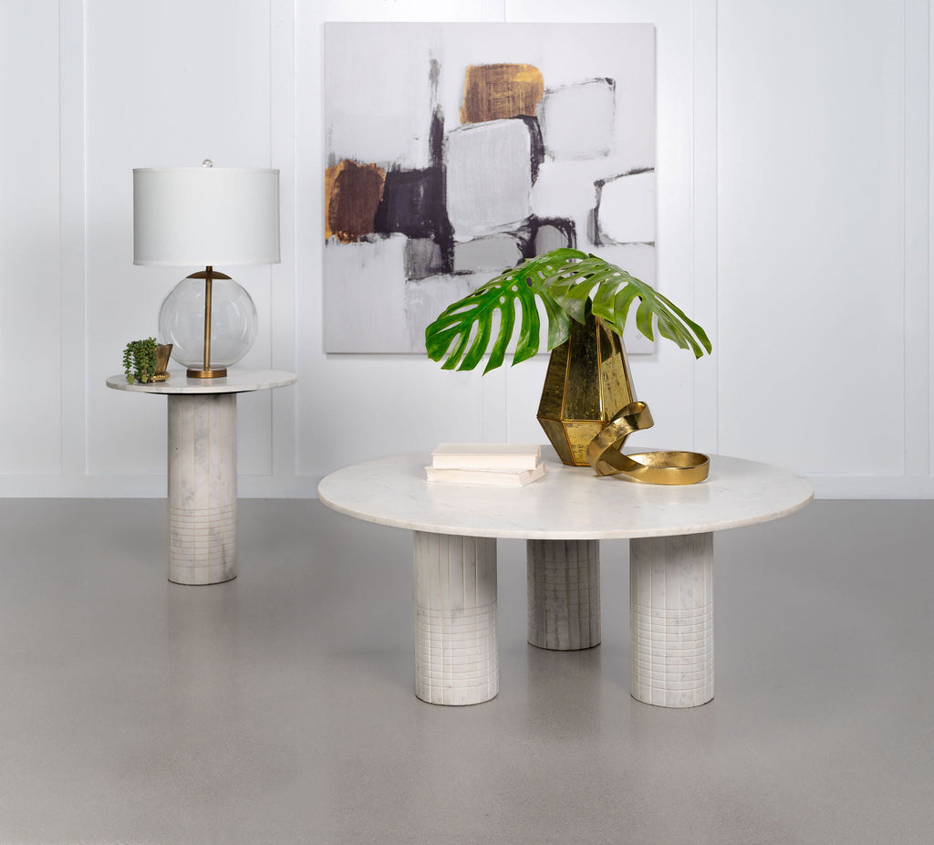 Fluted White Marble Side Table
