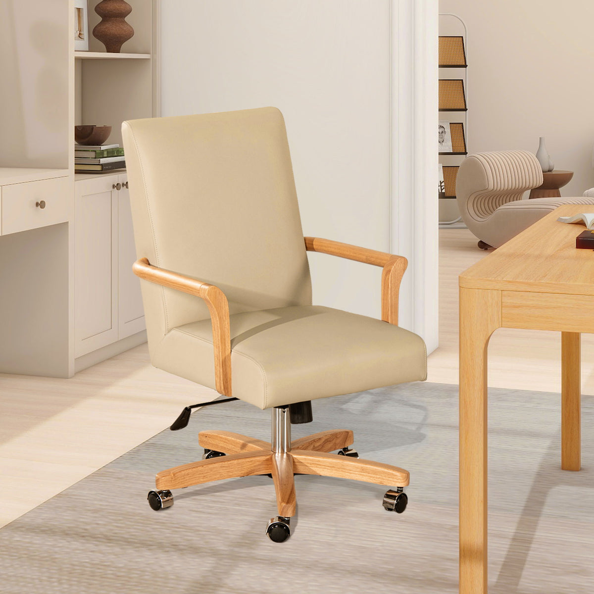 Dumont Top-Grain Leather Executive Office Chair — Cream & Natural