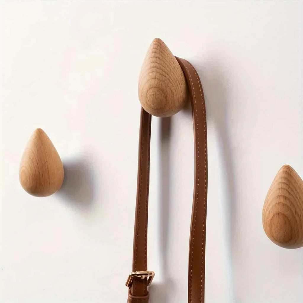 2pcs Wooden Teardrop Hooks - Heavy Duty Wall Hooks for Keys, Hats, Bags, Scarves - Rustic Farmhouse Decor - Space-Saving Entryway, Bathroom, Closet Organization - Recycled Wood Hooks - Easy Installation with Adhesive Screws -