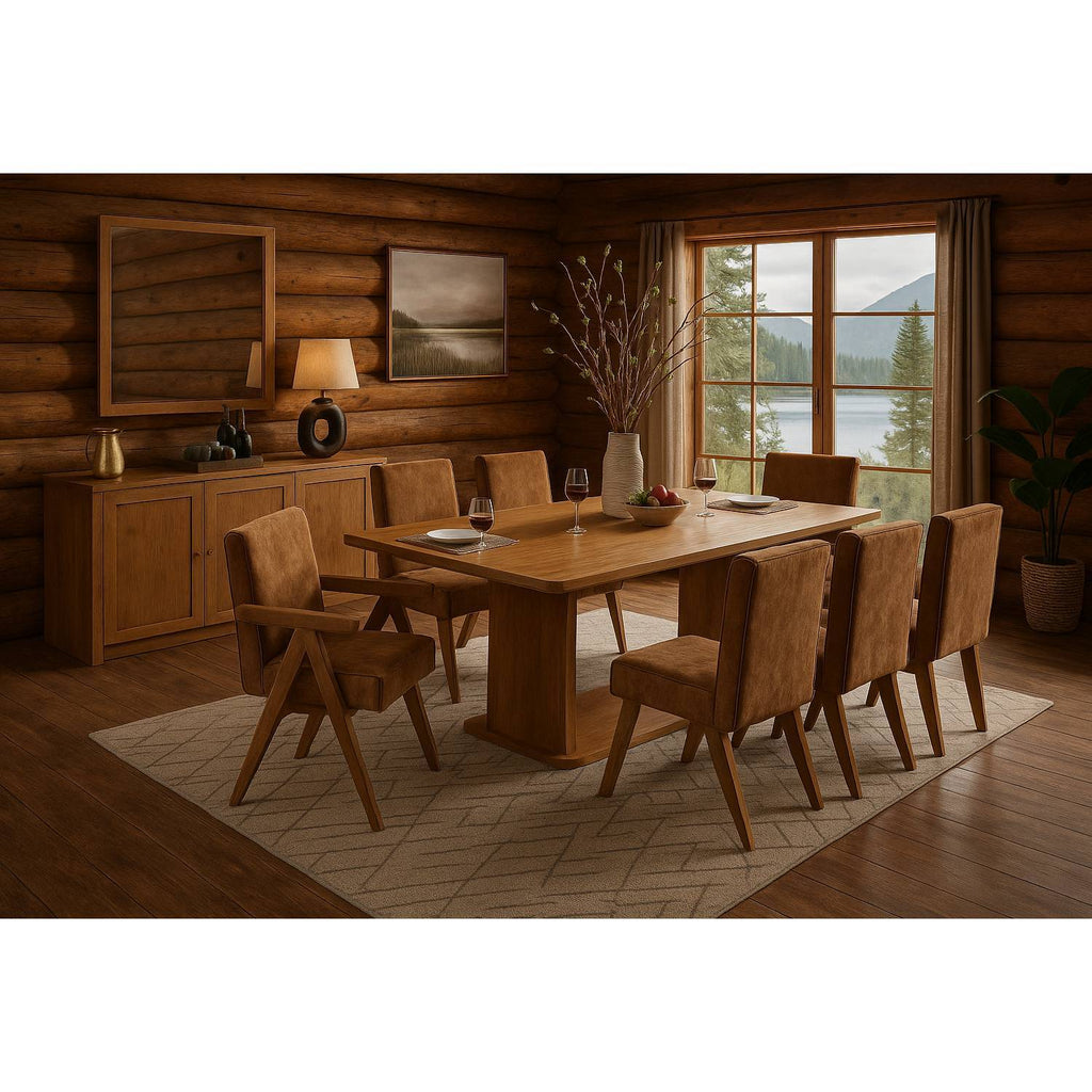 Oak Pedestal Dining Set — 7 Piece