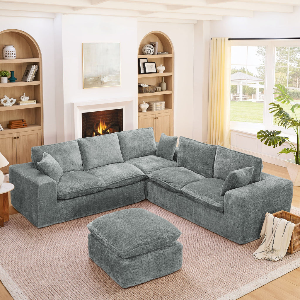 Cloud-Comfort Modular Sectional Sofa with Moveable Ottoman