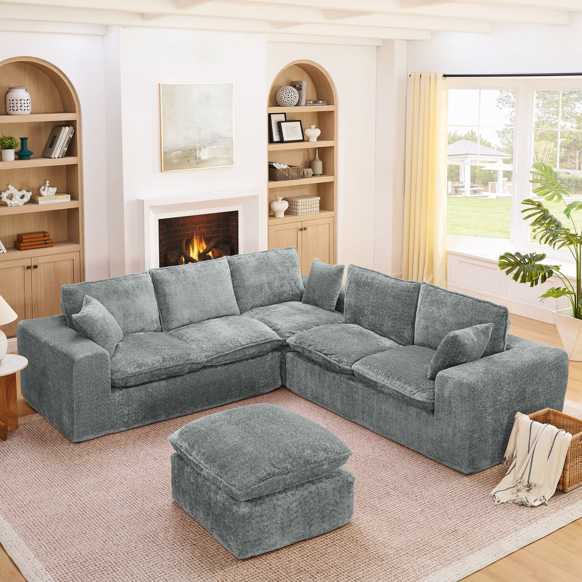 Cloud-Comfort Modular Sectional Sofa with Moveable Ottoman
