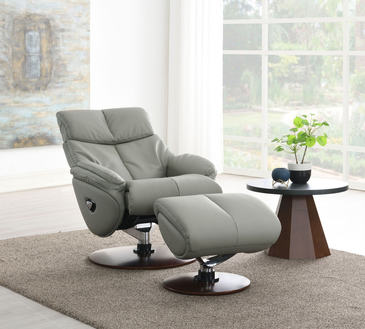 Kandoro Top Grain Leather Accent Chair With Swivel & Ottoman - Gray