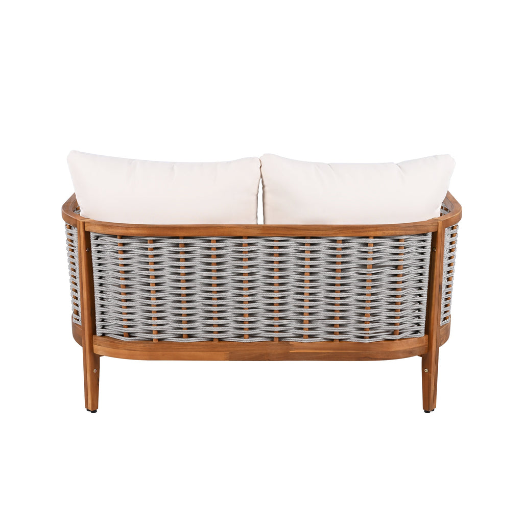 Woven Rope Outdoor Lounge Set — Beige, 4 Seats