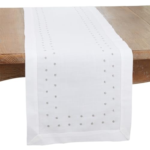 Fennco Styles Classic Embroidered Polka Dot Table Runner 16" W x 72" L - Gold Table Cover for Home Décor, Everyday Use, Christmas, Banquets and Special Events