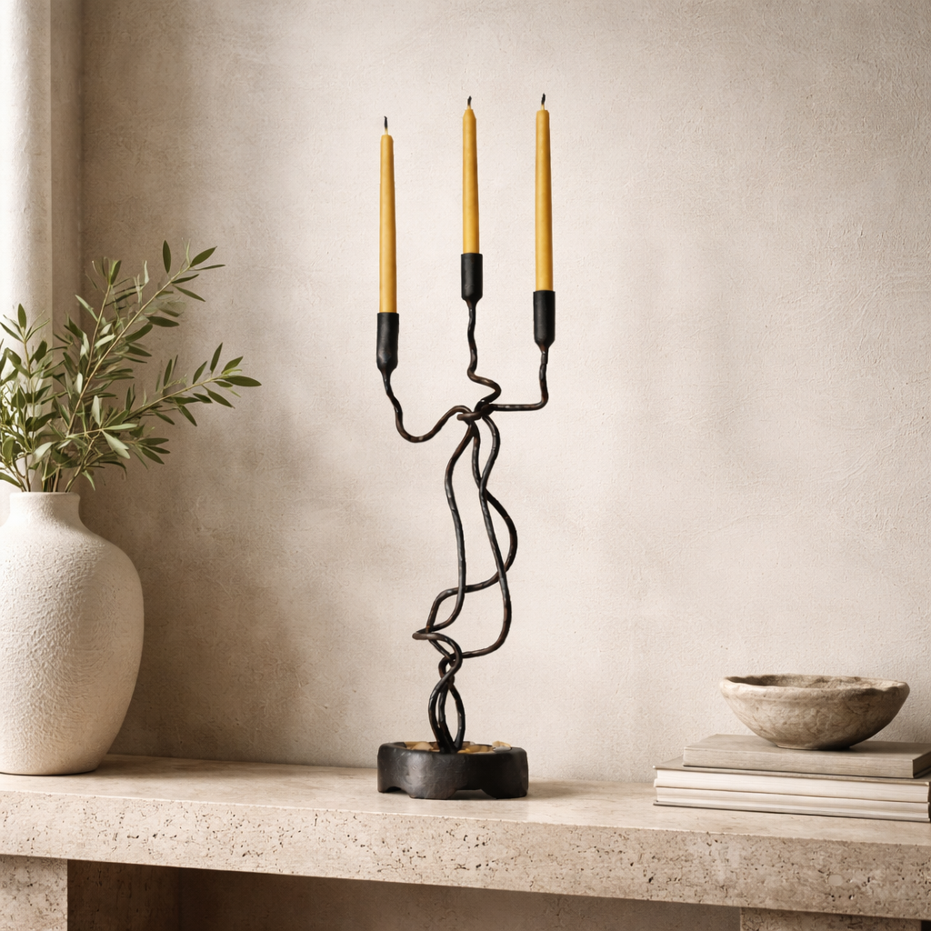 Lover’s Knot Candle Holder — Sculptural Handmade Wrought Iron with Beeswax Candles