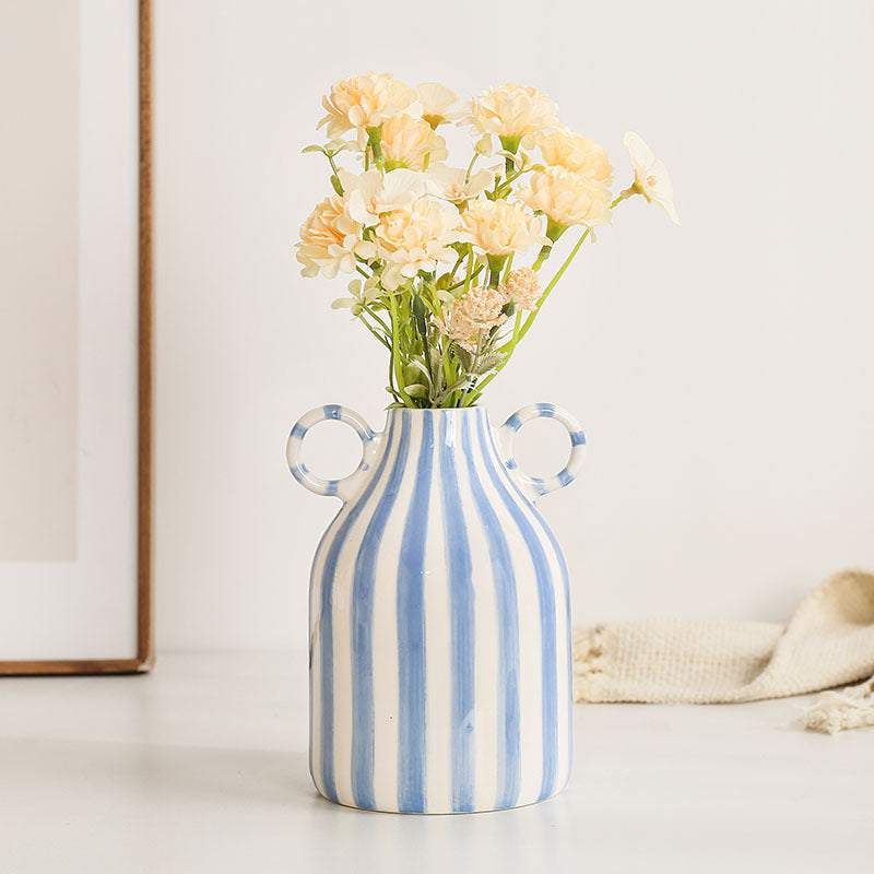 Hand-Drawn Striped Ceramic Vase