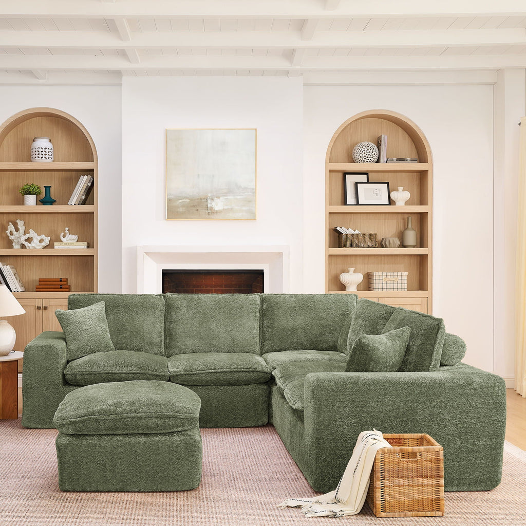 Cloud-Comfort Modular Sectional Sofa with Moveable Ottoman