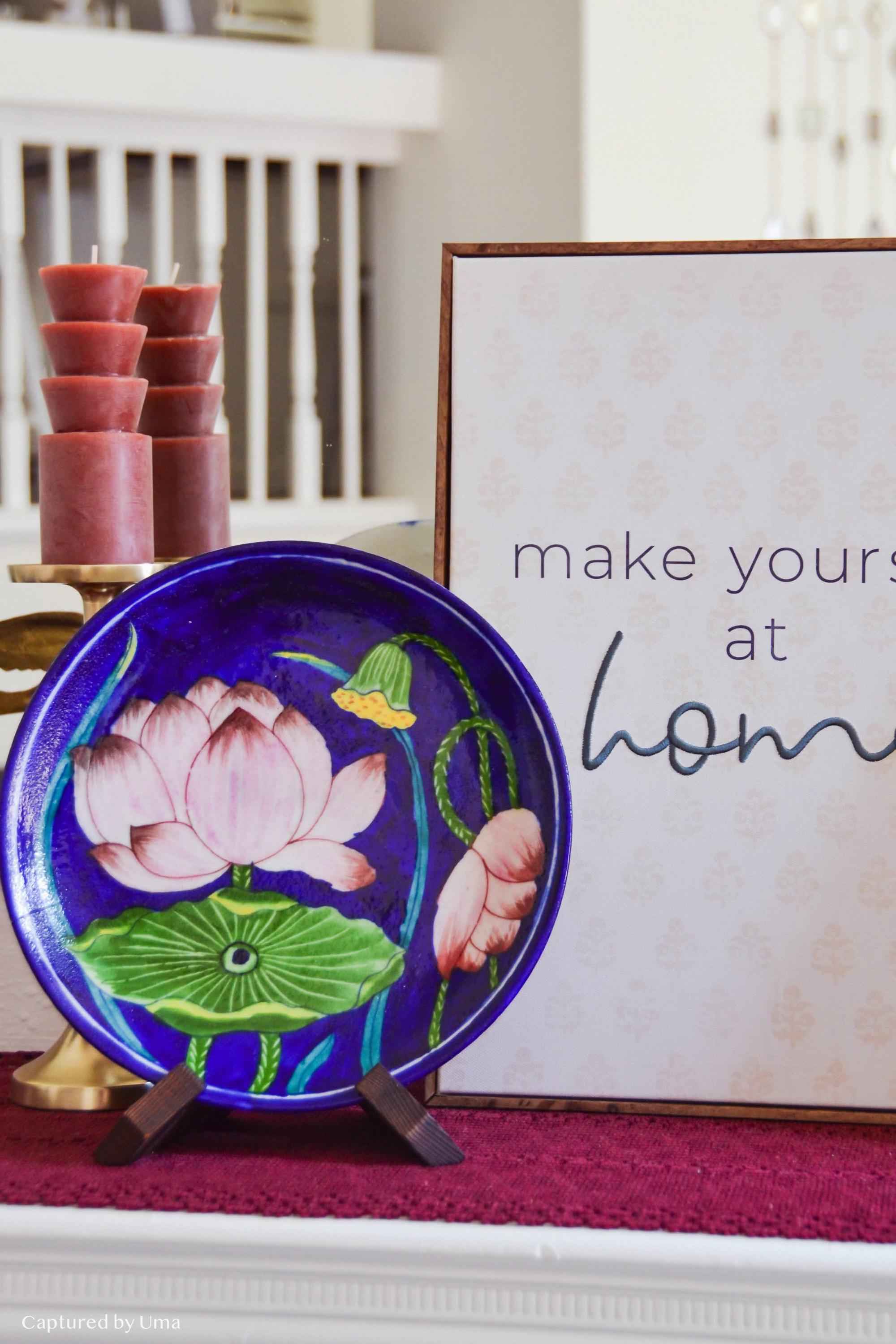 Padma Lotus Plate — Handcrafted Blue Pottery Wall Decor