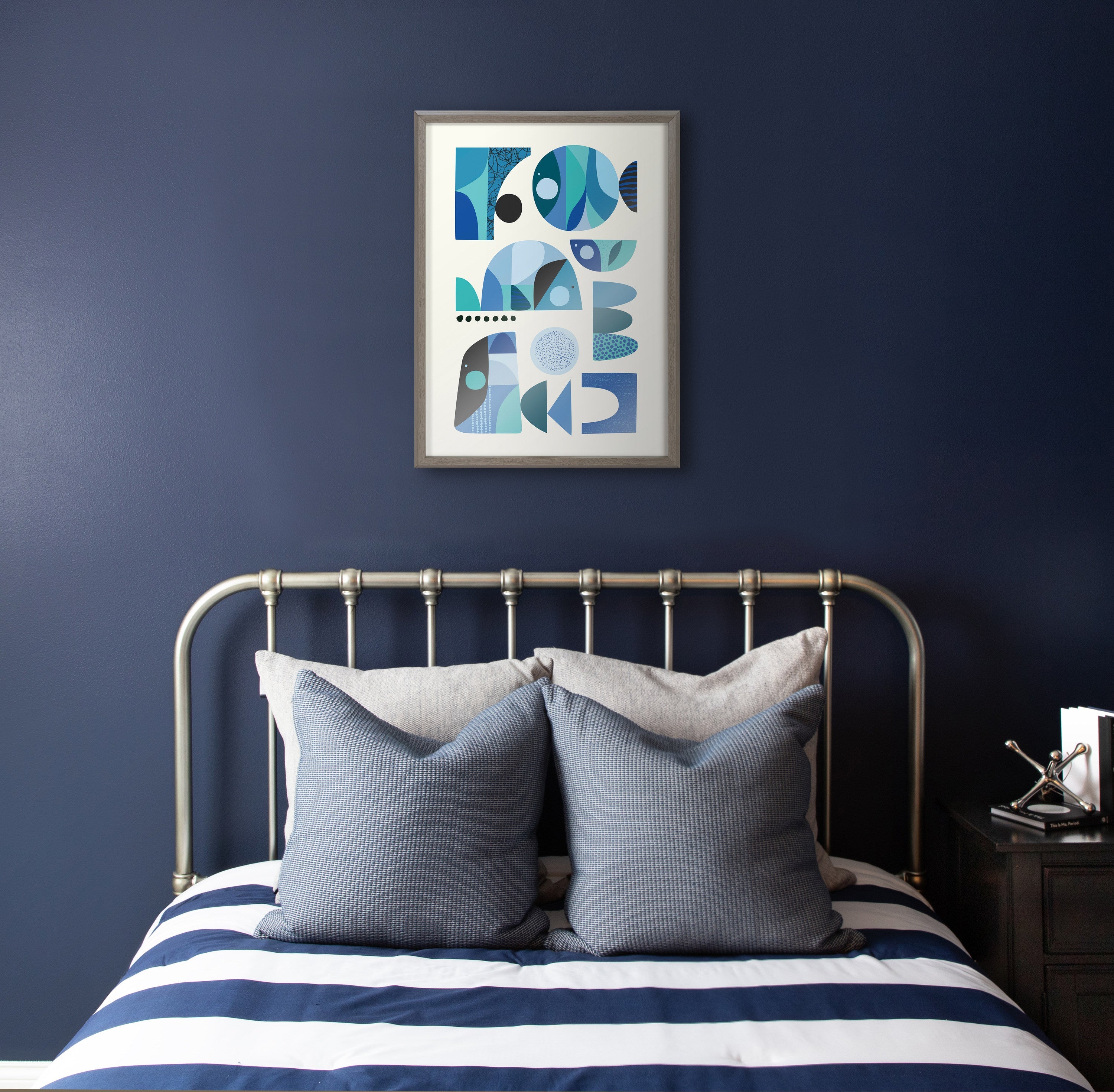 Blue Mid-Century Fish Framed Art
