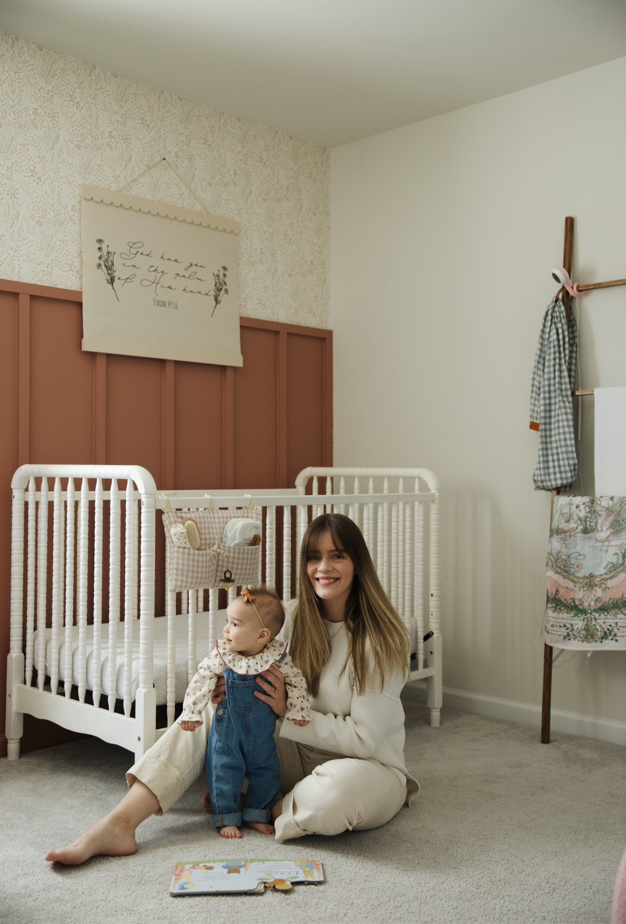 Beige White Baby Crib Diaper Caddy Storage Organizer Nursery Room
