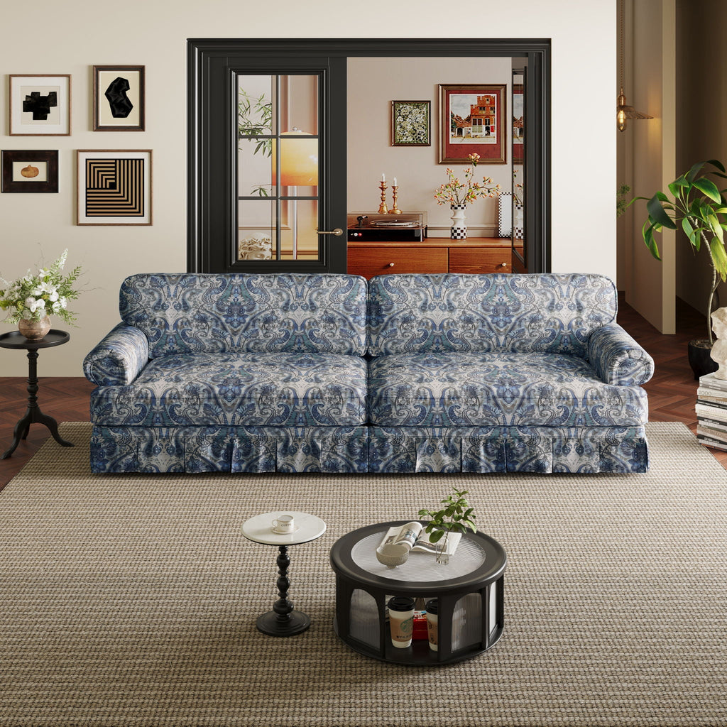 Rolled-Arm Cloud Sofa with Pleated Skirt