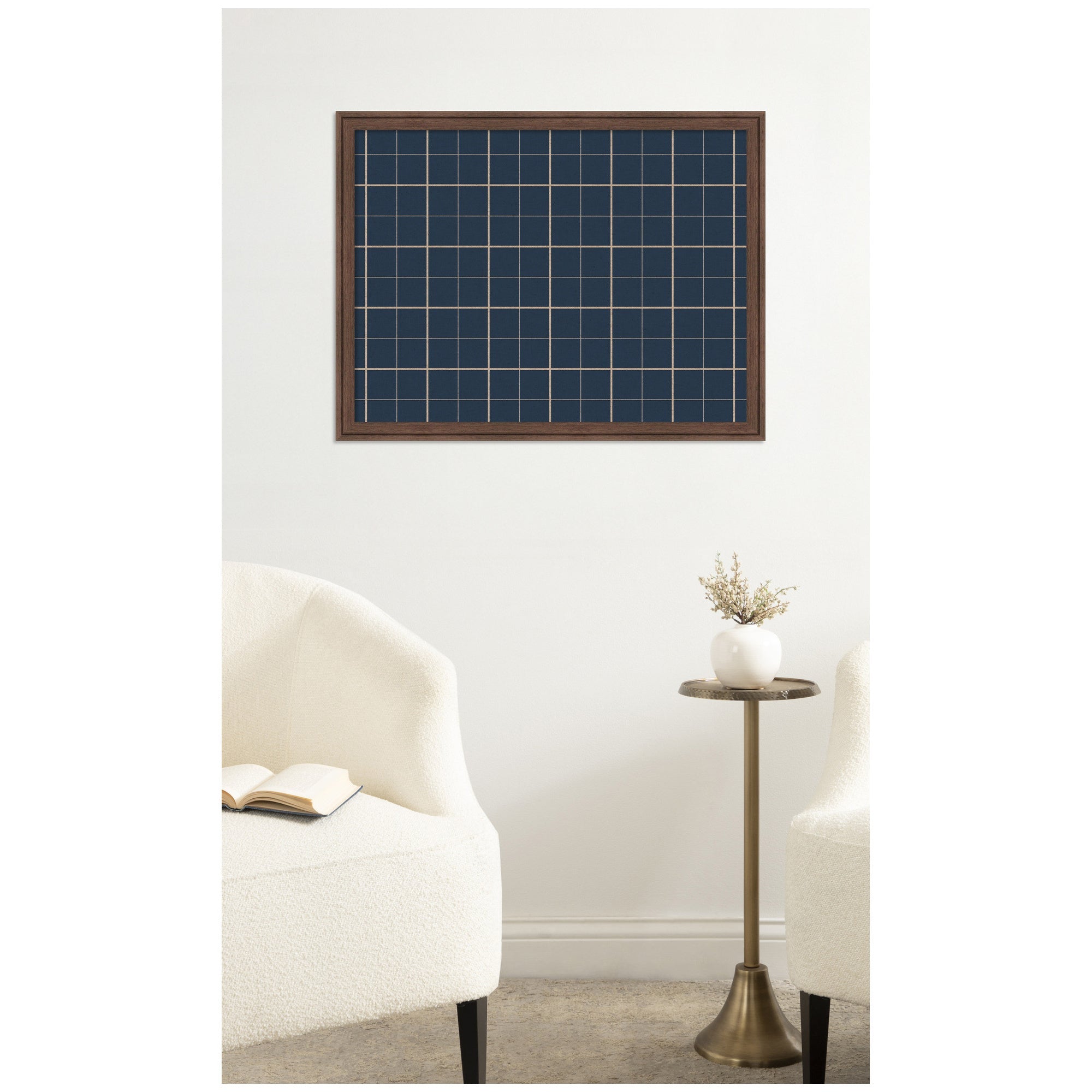 Framed Fabric Pinboard Navy Blue Plaid Wall Organization