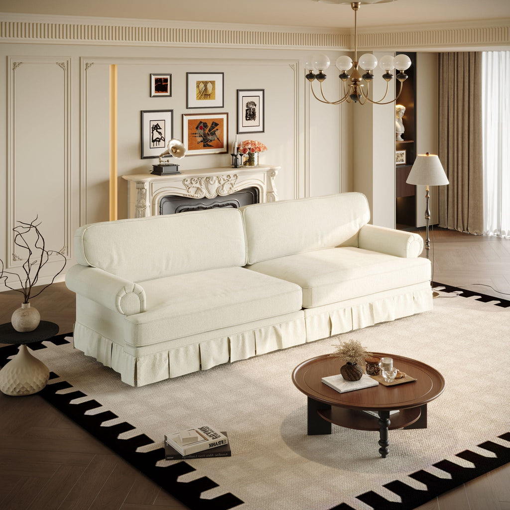 Rolled-Arm Cloud Sofa with Pleated Skirt