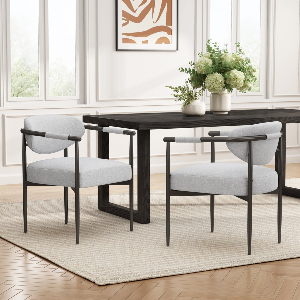 Bronze-Frame Upholstered Dining Chairs — Set of 2