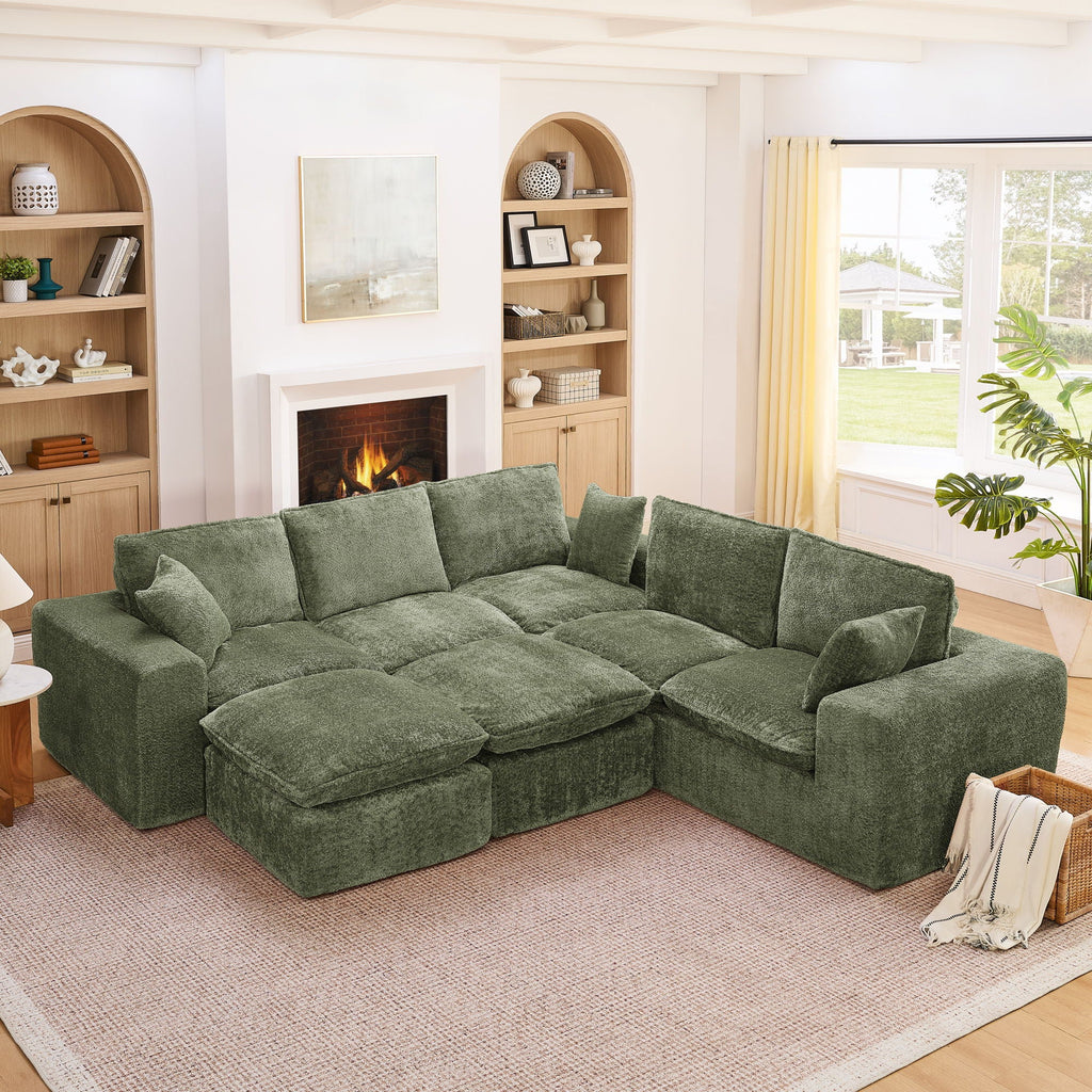 Cloud-Comfort Modular Sectional Sofa with Moveable Ottoman