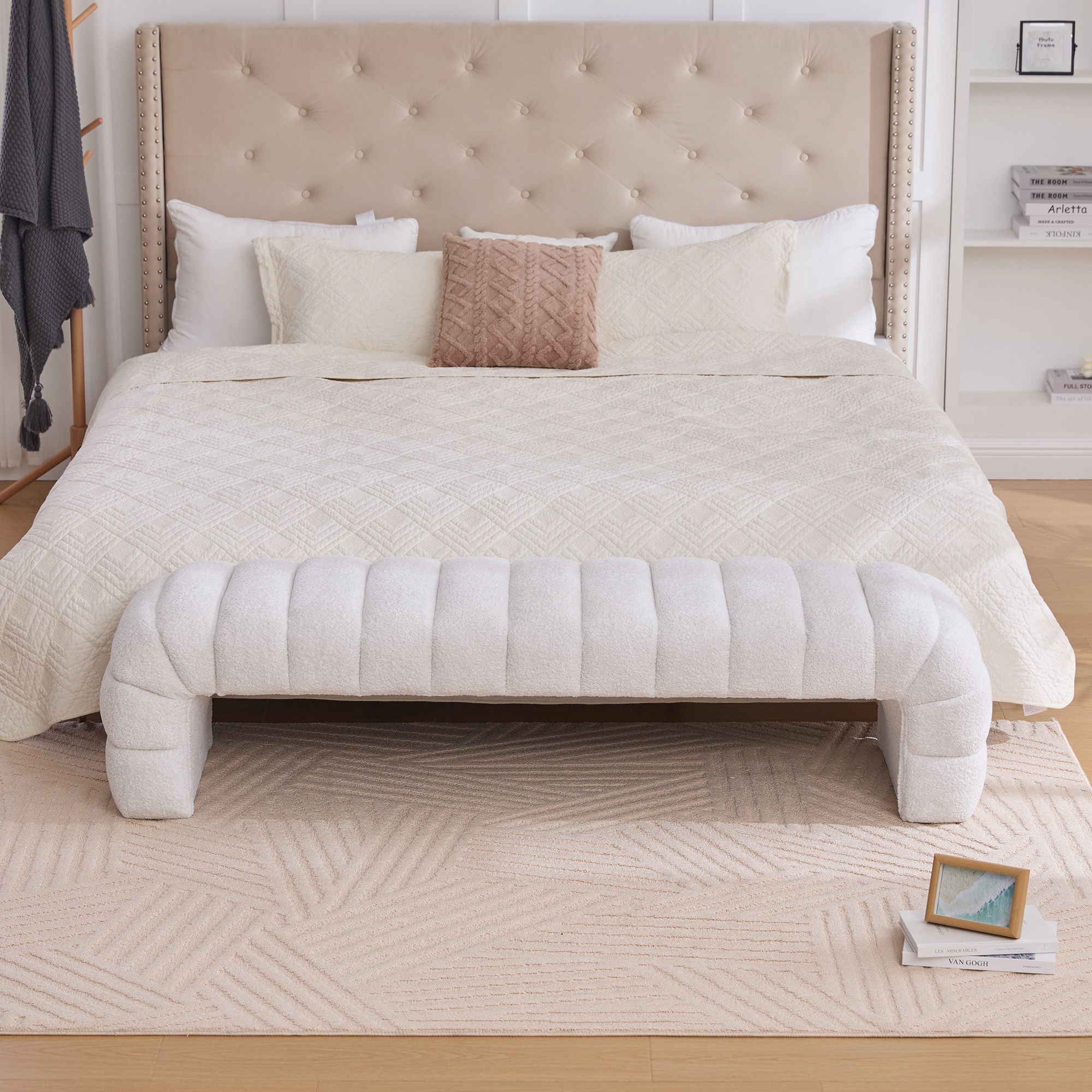 Channel-Tufted Upholstered Bed Bench