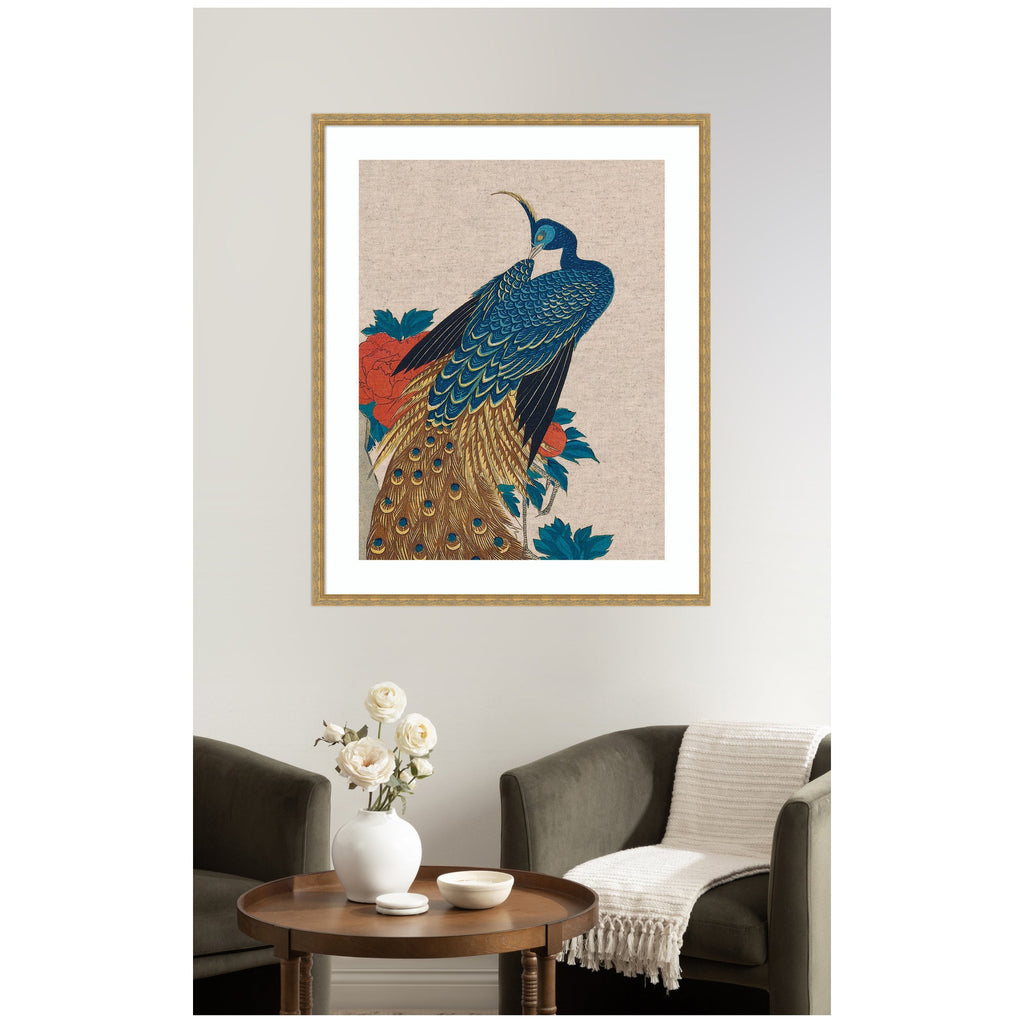 Framed Art Peacock and Peonies 1840 Utagawa Hiroshige Neutral Linen by The Art Institute of Chicago